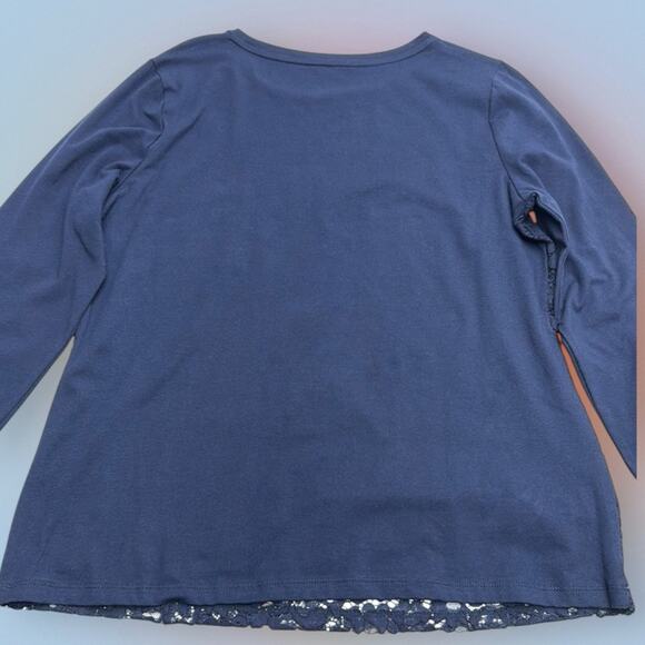 LAURA SCOTT Women’s Petite Large Blue Lace Long Sleeve Top - Picture 6 of 6